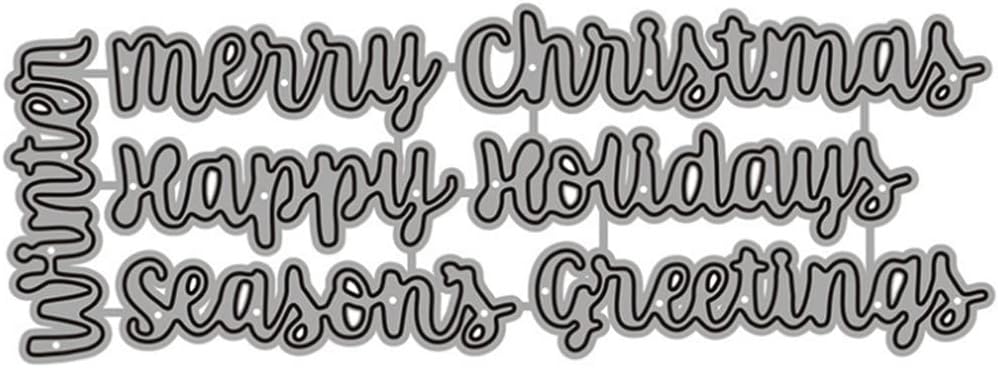 Mvchifay Cutting Dies Happy Birthday Holiday Thanks Greetings Metal Stencils Scrapbooking Tool Love Heart DIY Carbon Steel Embossing Template for Paper Card Making (Happy Holiday Greetings)