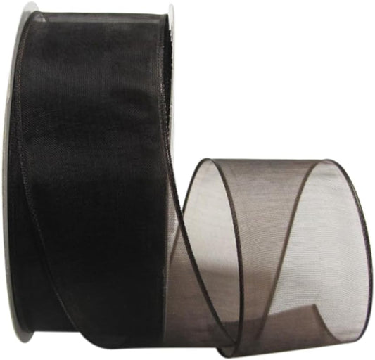 Ribbon Bazaar Sheer Organza Wired Ribbon - 100% Polyester Wire Edged Ribbon for Floral Decor, Table Arrangements, Apparel Embellishment & More - 2-1/2" Brown 50yd