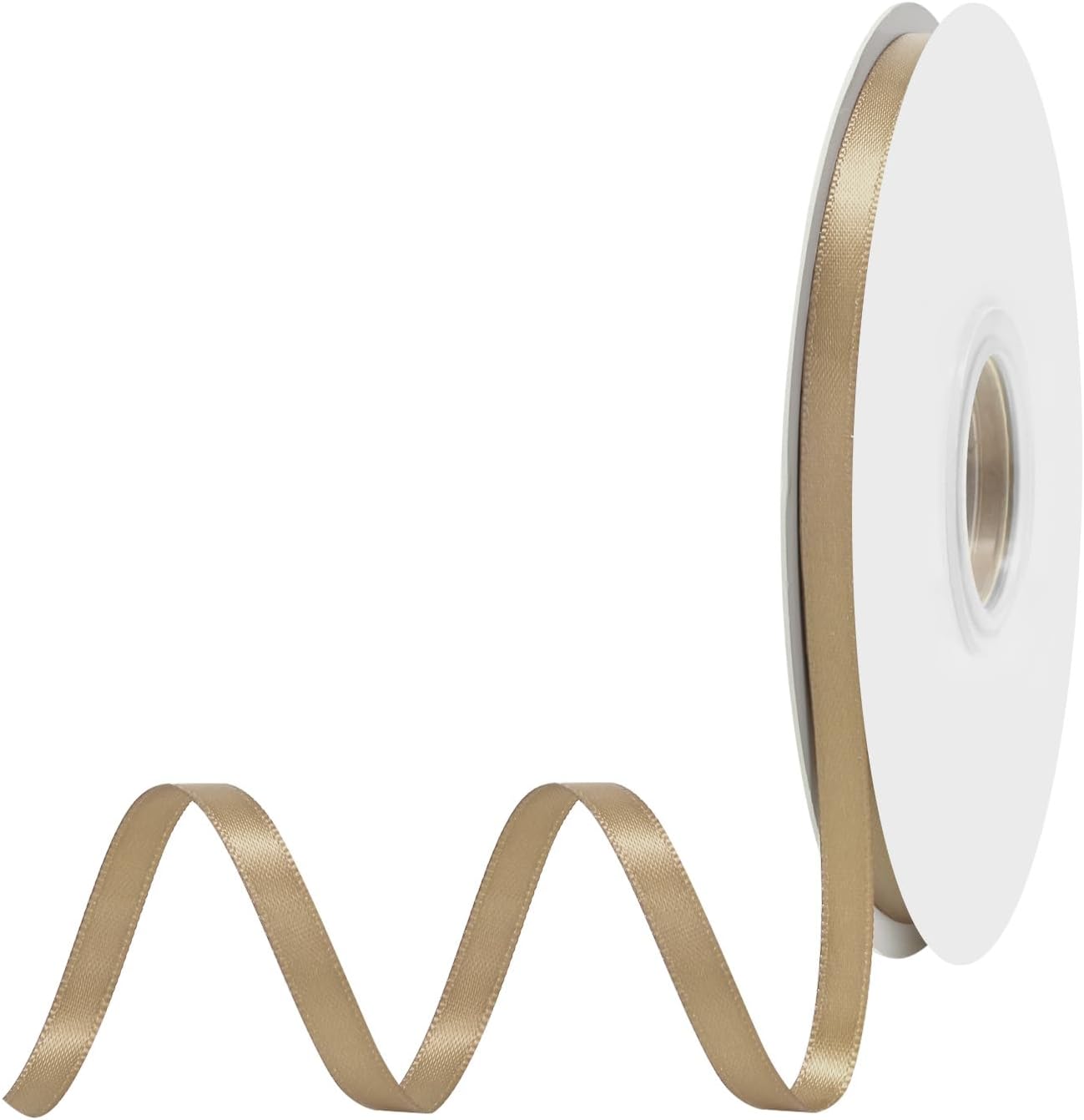 Tan Satin Ribbon 1/4 Inch X 50 Yards Solid Color Double Faced Ribbons Perfect for Crafts Wedding Decor Bow Making Arts Sewing and More
