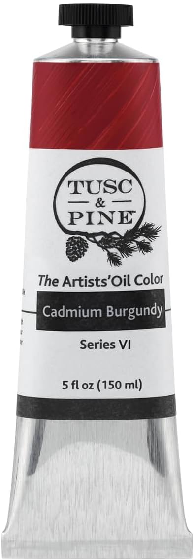Tusc & Pine Artist Oil Paint - Cadmium Burgundy, 150 ml, Non-Yellowing, Rich & Creamy Consistency, Maximum Pigment Load, Small Batch Milled Oil Paints Made in the USA for Professional Artists