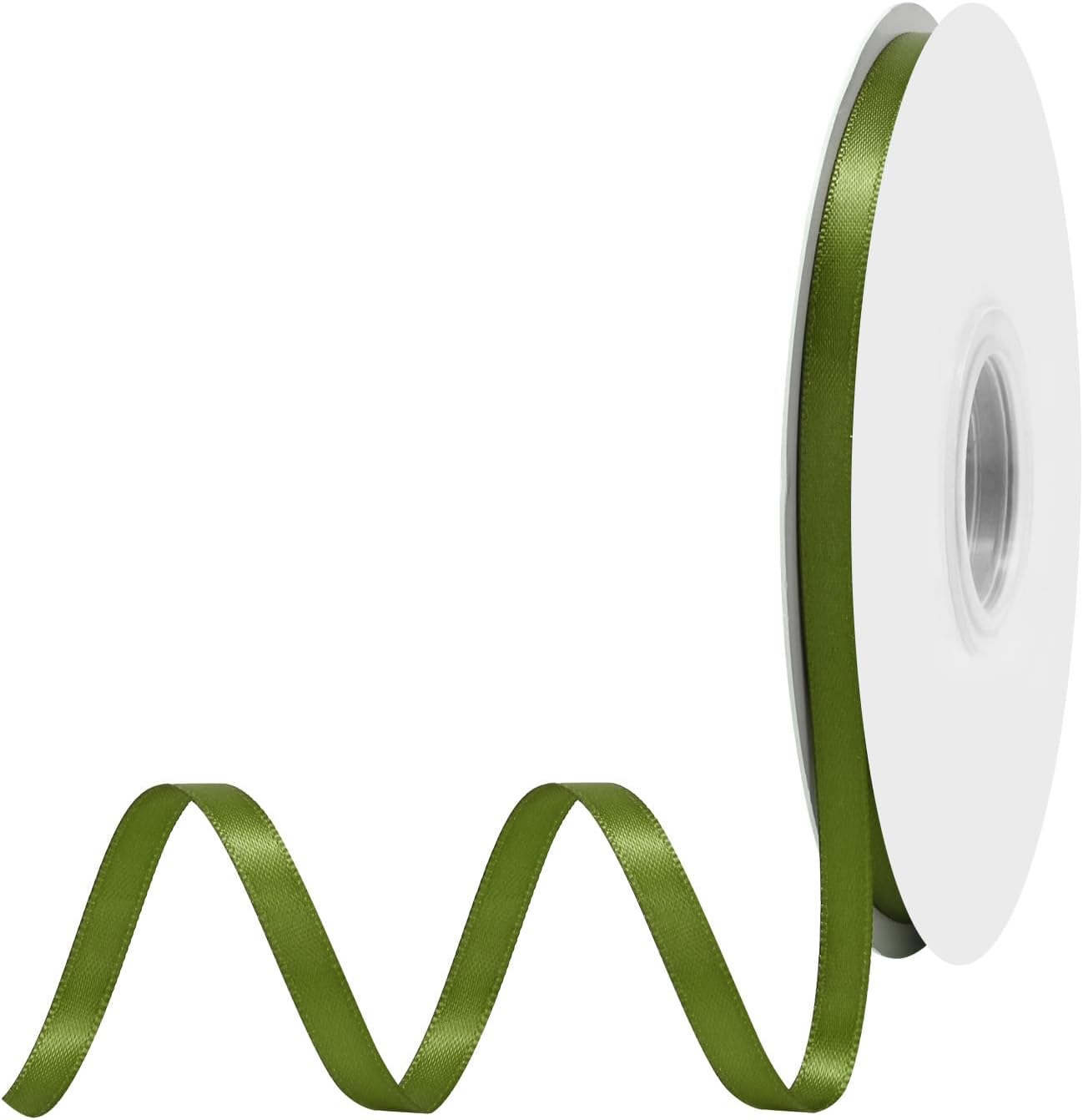 Moss Satin Ribbon 1/4 Inch X 50 Yards Solid Color Double Faced Ribbons Perfect for Crafts Wedding Decor Bow Making Arts Sewing and More