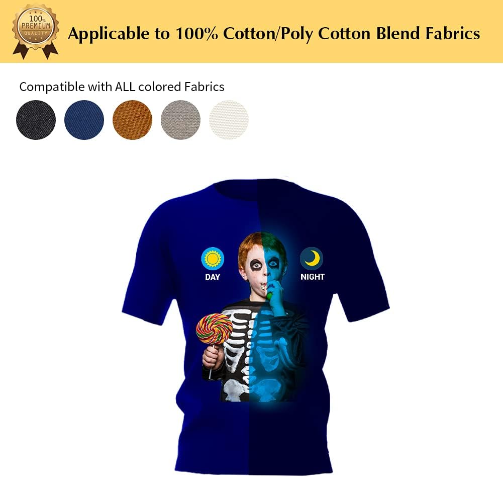 TransOurDream Luminous Heat Transfer Paper for T Shirts (10 Sheets, 8.5x11'', Glow 2.0) Printable Heat Transfer Vinyl for Inkjet Printer Iron on Transfers for Light & Dark Fabrics (TRANS-GD2-12)