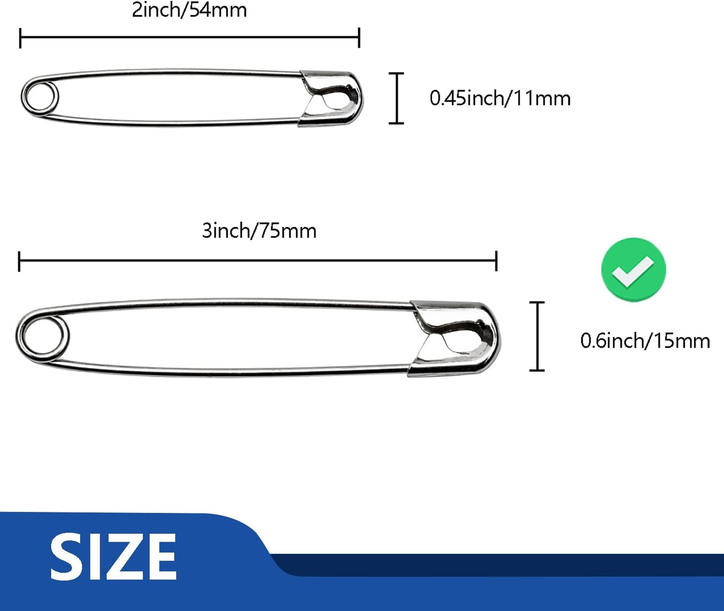 ZIPCCI 3 Inch Large Safety Pins - 100 Pcs Heavy Duty Steel Wire Pins (Large Size)
