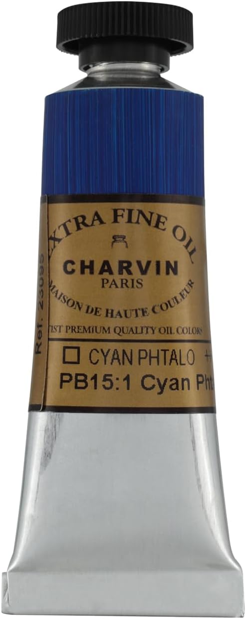Charvin Extra Fine Oil Paint, Phthalo Cyan 20 ml - Triple-Milled, Rich Texture, Poppy Oil-Based, Light-Fast, Handmade, Archival Quality