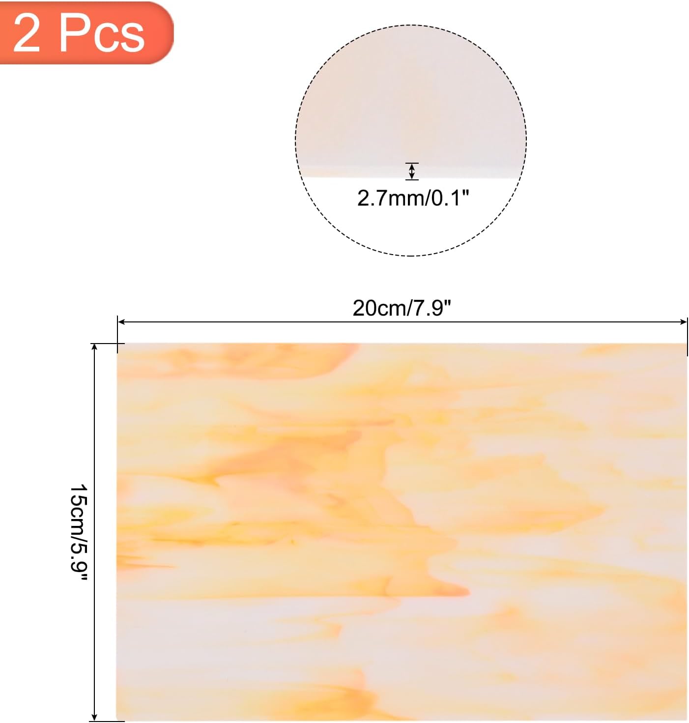 MECCANIXITY 2 Pcs Stained Glass Sheet Mosaic Tile 7.9 Inch x 5.9 Inch Champagne Stained Glass Sheets for Crafts DIY Art Project