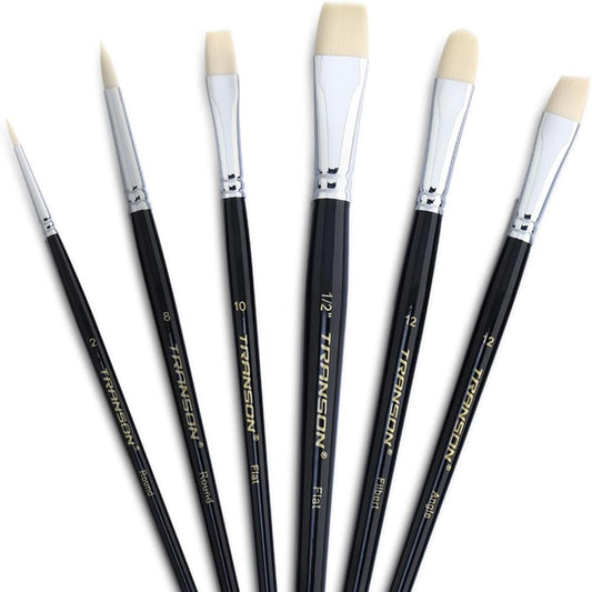Transon Paint Brush Set 6pcs Art Painting Flexible Bristle for Acrylic Watercolor Gouache Oil Leather Canvas and Face Painting