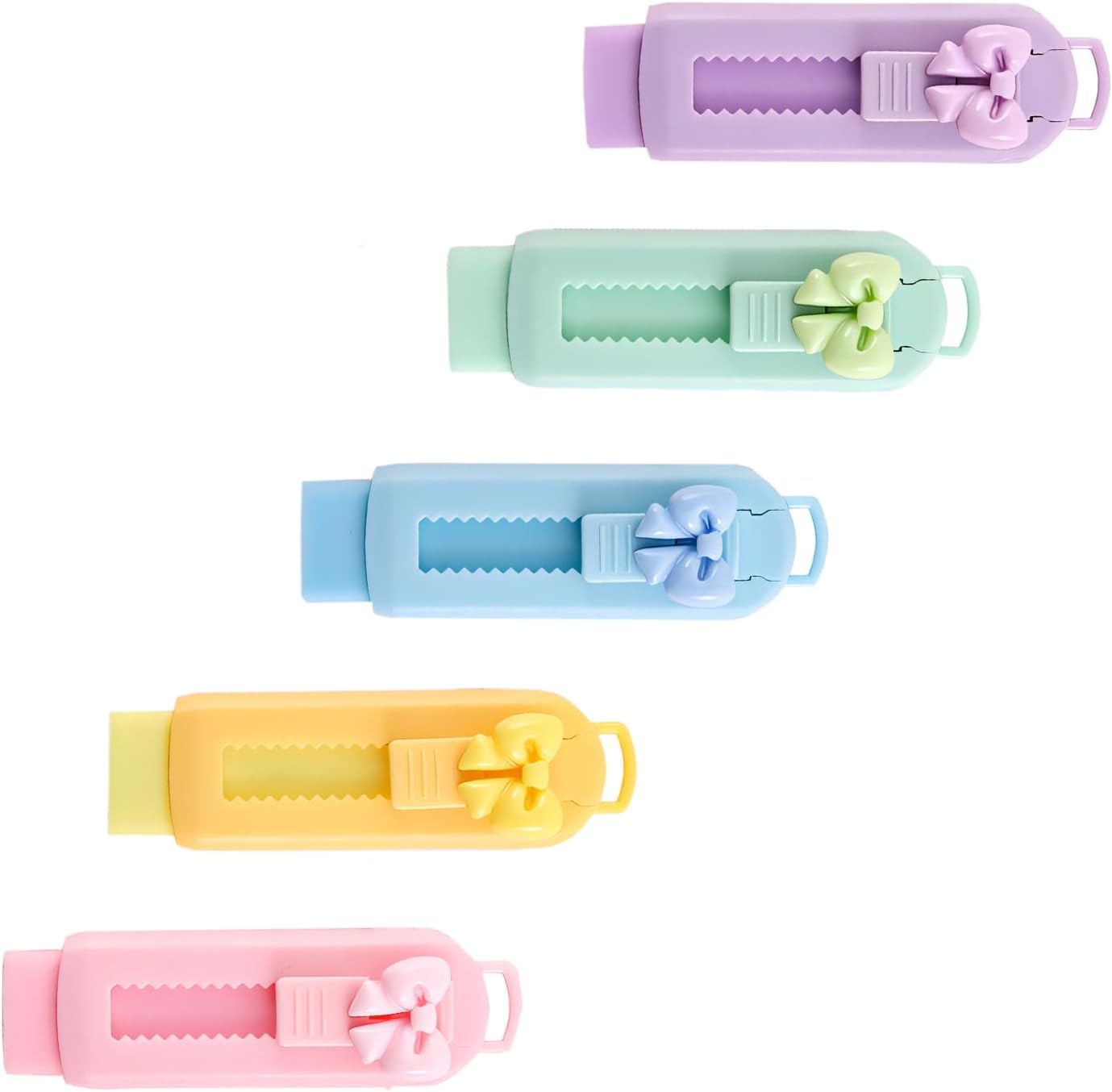 5 Pack Sliding Retractable Pencil Eraser with Plastic Sleeve, Large White Erasers for School Office, Art Erasers for Drawing (Bow)