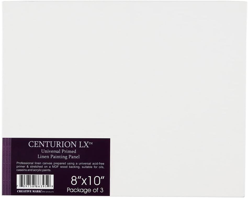 Centurion All-Media Primed Linen Panels - 8x10 3 Pack - 11oz Universal Primed Canvas Boards for Painting, Mounted on MDF Wood, Non-Warping, Ideal for Artists, Professionals, and Painters