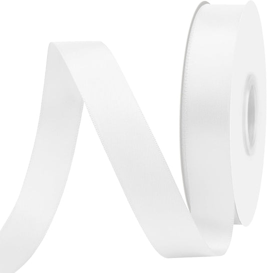 White Satin Ribbon 7/8" X 50 Yards Solid Color Double Faced Ribbons Perfect for Crafts Wedding Decor Bow Making Arts Sewing and More