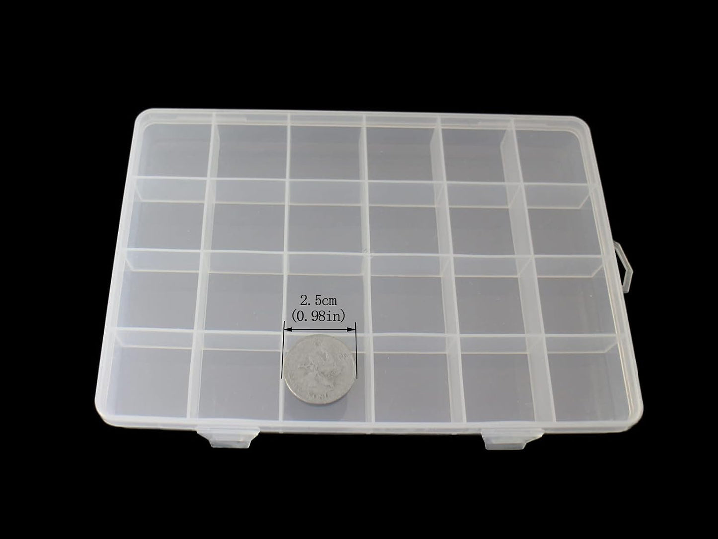 4packs Plastic Organizer Box 24 Grids Clear Storage Container Jewelry Box with Fixed Dividers for Beads Art DIY Crafts Jewelry Fishing Tackles (4pcs 24 Grids Box)