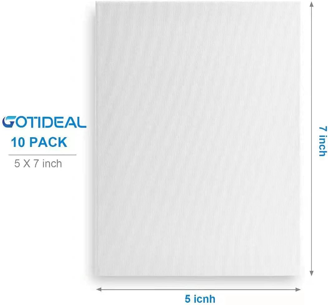 GOTIDEAL Stretched Canvas, 5x7 Inch Set of 10, Primed White - 100% Cotton Artist Canvas Boards for Painting, Acrylic Pouring, Oil Paint Dry & Wet Art Media