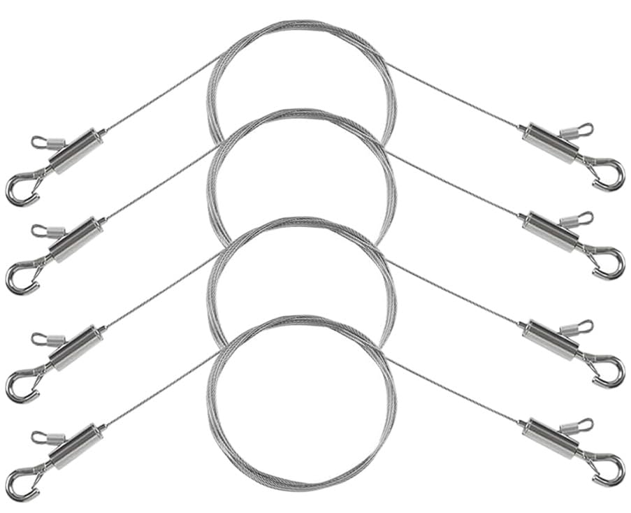 4PCS Adjustable Picture Hanging Wire 2m x 1mm Small Hooks, Picture Frame Wire Kit Heavy Duty 50lbs, Stainless Steel for Art, Mirror, Light Lamp, Billboards, Basket Flowerpot