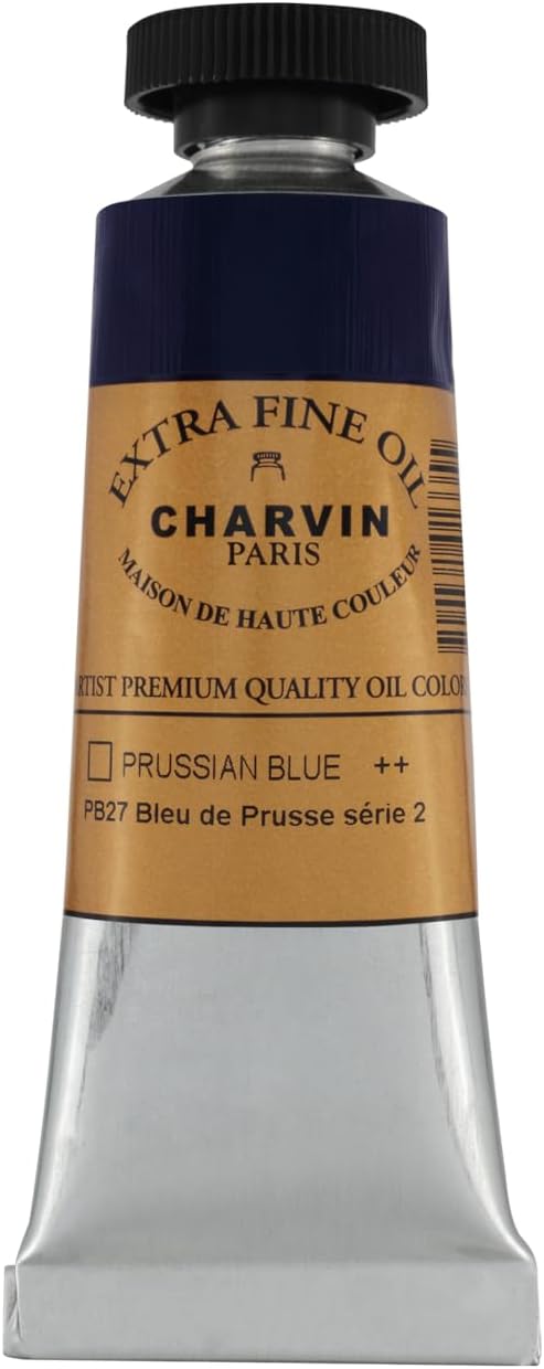 Charvin Extra Fine Oil Paint, Prussian Blue 20 ml - Triple-Milled, Rich Texture, Poppy Oil-Based, Light-Fast, Handmade, Archival Quality