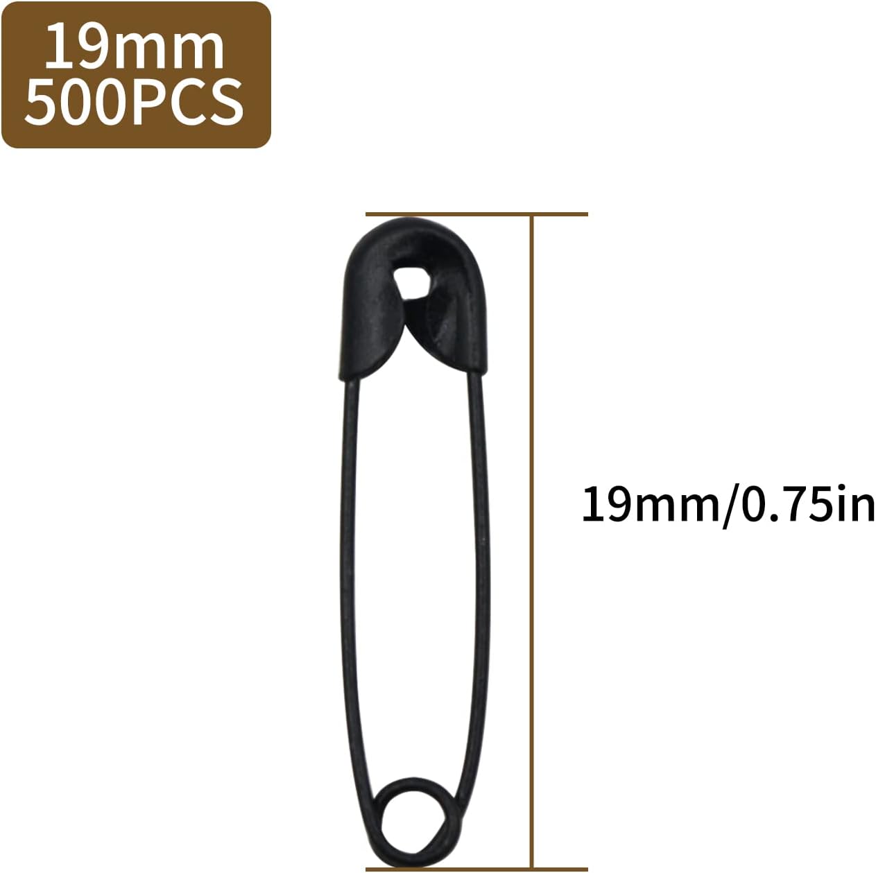 500PCS Safety Pins, 0.75Inch/19mm Small Safety pins, Rust Resistant Nickel Plated Steel Set for Crafting, Sewing, Rimming Fastening Clip Button for Garment Hang Tag (Black)