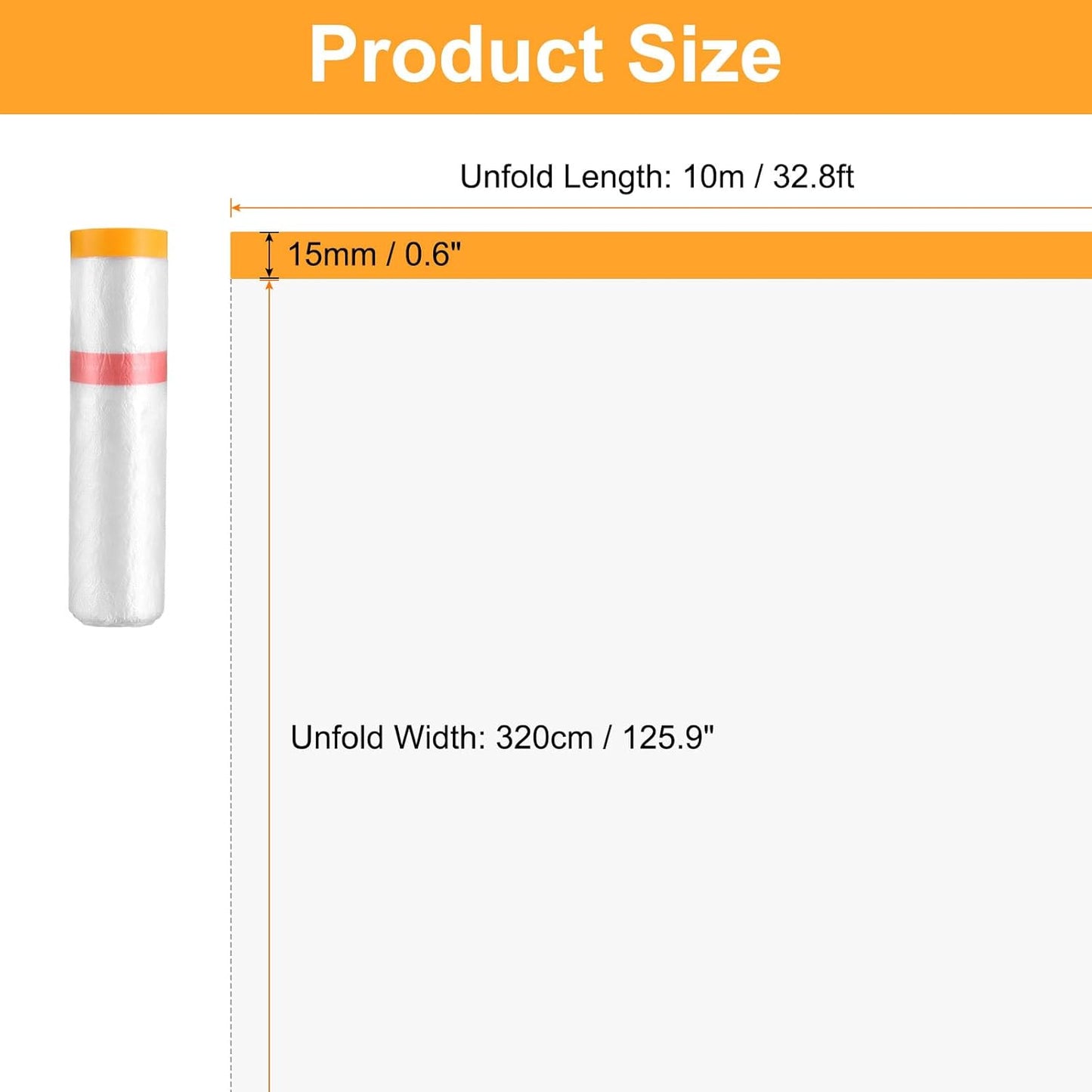 HARFINGTON 3 Rolls Pre-Taped Masking Film 126" x32.8ft Double Adhesive Tape and Drape Painters Plastic Drop Cloth Film with Tape Plastic Sheeting for Automotive Painting Covering
