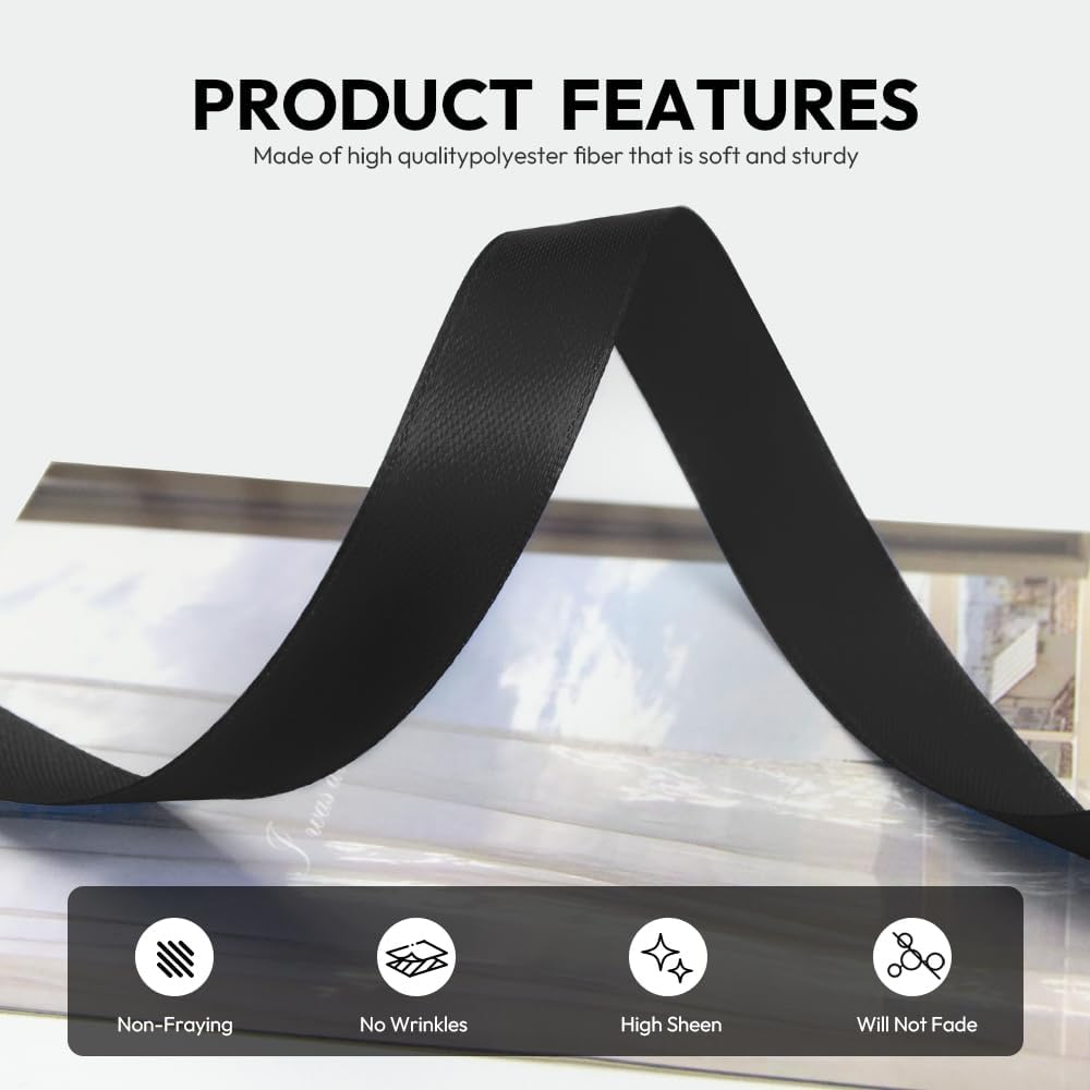 5/8 Inch 100 Yards Black Ribbon, Black Satin Ribbons for Gift Wrapping, Wedding, Birthday Party Decoration, Valentine's Day, Craft, Hair, Floral, Sewing