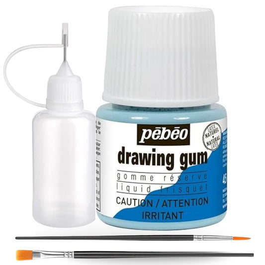 Pebeo Drawing Gum Masking Fluid 45ml – Quick-Dry, Easy-Peel for Watercolor & Painting – Includes Bundling Bliss Applicator Tip & Brushes (3-Piece Set)