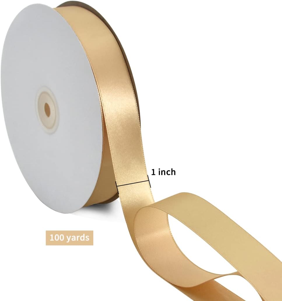 TONIFUL 1 Inch x 100yds Gold Satin Ribbon, Thin Solid Color Satin Ribbon for Gift Wrapping, Crafts, Hair Bows Making, Wedding Party Decoration, Sewing, Invitation Cards, Floral Bouquets, Christmas