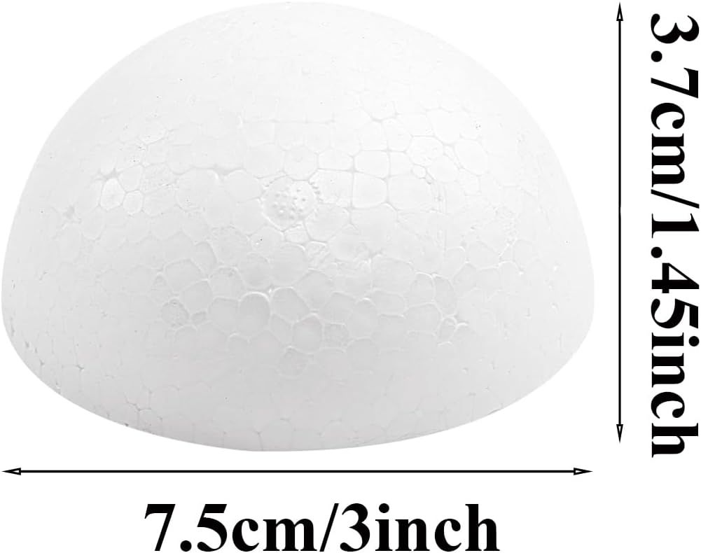 Crafjie 24PCS 3 Inchs Half Foam Balls White Half Round Polystyrene Foam Balls Craft Supplies Hemispherical Christmas Craft Ballfor DIY Home Craft Project and Art Decoration