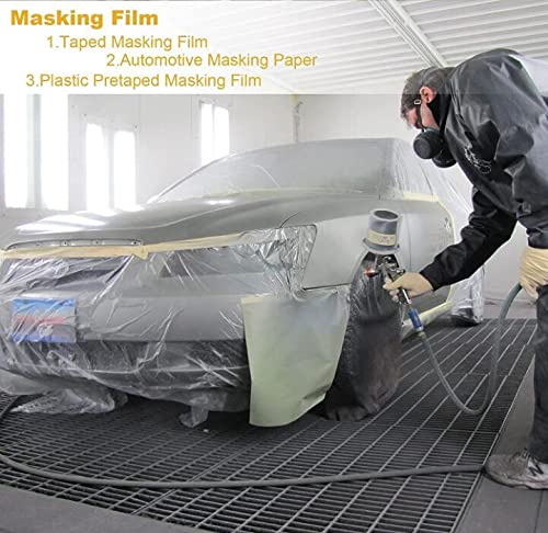uyoyous 6 Rolls 9x67 ft Painters Plastic with Tape, Pre-Taped Masking Film, Tape and Drape, Paint Adhesive Protective Film Roll for Automotive Painting Covering, Cars, Auto Body, DIY Projects