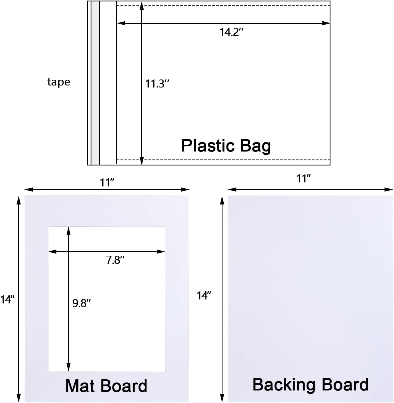 Egofine Pack of 25 White Pre-Cut Mat Board 11x14 Picture Mat for 8x10 Photo with White Core Bevel Cut Mattes Sets. Includes 25 High Premier Acid Free Mats & 25 Backing Board & 25 Clear Bags