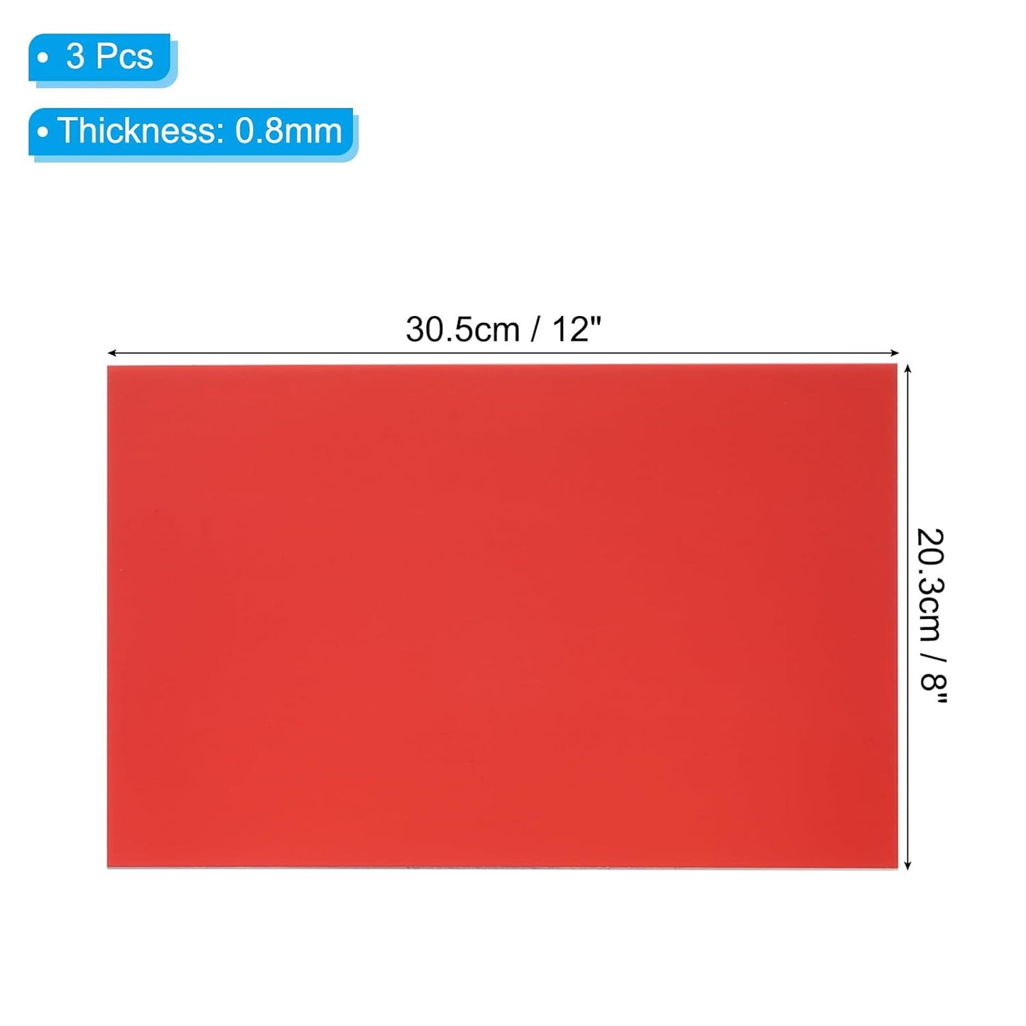 PATIKIL 8x12 Inch Anodized Aluminum Sheet Metal, 3Pcs Laser Plates Engraving Blanks 0.5MM Thin Rectangle for Crafting DIY House Laser Engraving, Red