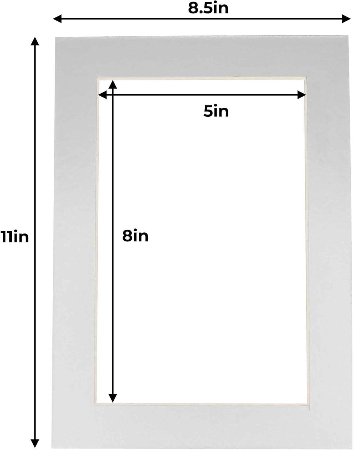 5.5x8.5 Mat for 8.5x11 Frame - Precut Mat Board Acid-Free Metallic Silver 5.5x8.5 Photo Matte for a 8.5x11 Picture Frame, Matboard for Family Photos, Show Kits, Art, Picture Framing, Pack of 25 Mats