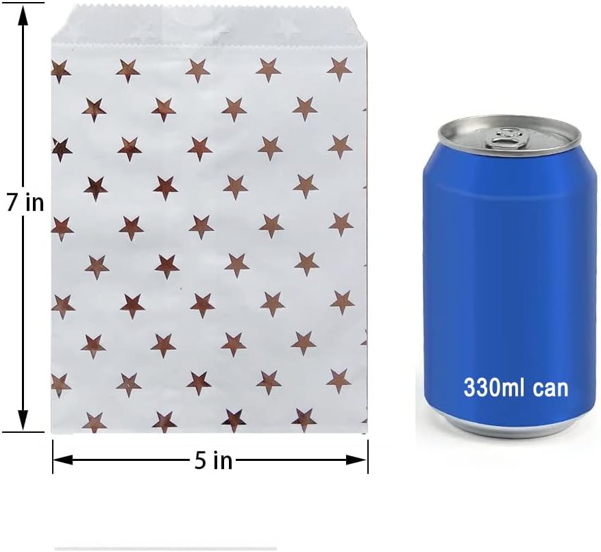 KEYYOOMY 100 Pcs Rose Gold Candy Buffet Bags Small Cookie Bag Polka Dot Paper Treat Bag for Wedding Birthday Party (5 inch x 7 inch)