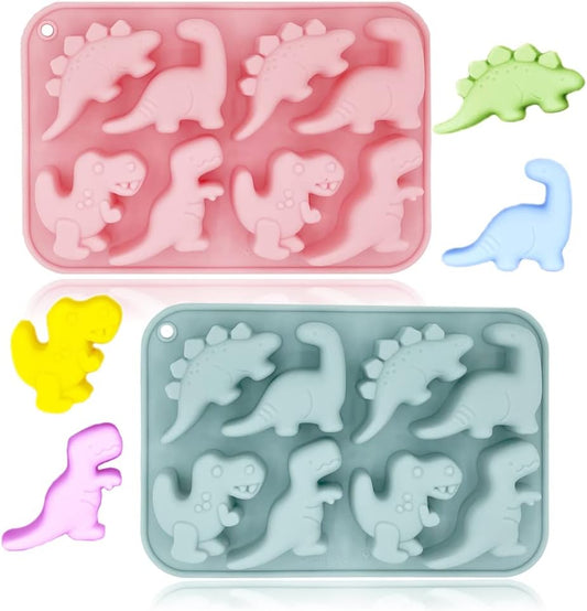 2 Pack Cute Dinosaur Silicone Molds 3D Dinosaur Themed Baking Mould Tray DIY Baking Tool for Chocolate Cake Dessert Candy Mousse Pastry Handmade Soap Cupcake Topper