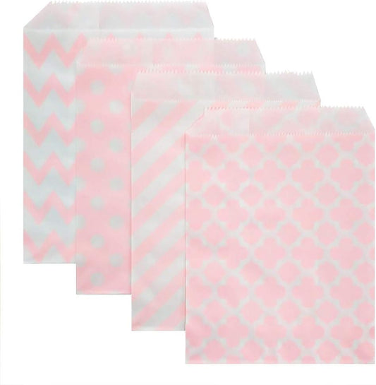KEYYOOMY 200 Pcs Light Pink Candy Buffet Bags Small Cookie Bags Polka Dot Paper Treat Bag for Wedding Birthday Party (5 inch x 7 inch)