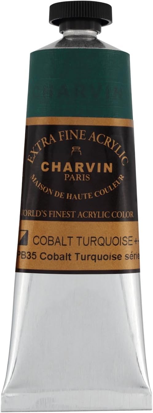 Charvin Extra Fine Professional Acrylic Paint - Cobalt Turquoise, 60ml Tube, Triple-Milled, Lightfast Pigments, Open Stock Artist Acrylic Paints in Nature-Inspired Hues