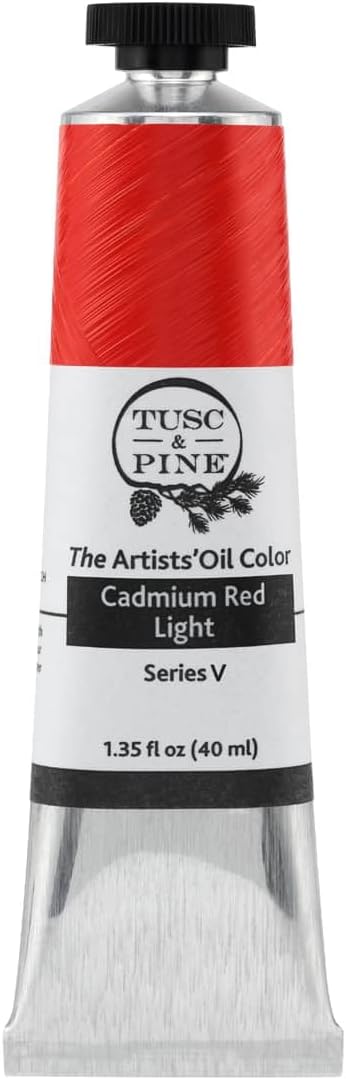 Tusc & Pine Artist Oil Paint - Cadmium Red Light, 40 ml, Non-Yellowing, Rich & Creamy Consistency, Maximum Pigment Load, Small Batch Milled Oil Paints Made in the USA for Professional Artists