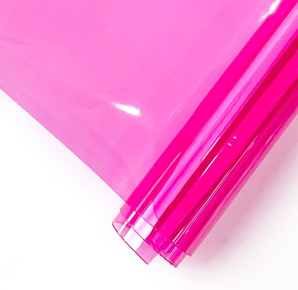 HYANG DeepPink Transparent PVC Super Clear Holographic Vinyl Faux Leather Sheets 1 Roll 12" x 47" (30cm x 120cm) for DIY Bows Earrings Bags DIY Crafts Making