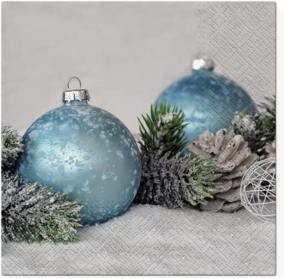 20-ct 13x13 Christmas Paper Decoupage Napkins, 3-Ply Servilletas Tissue Napkin for Dinner and Parties, Disposable Napkins (Arctic Bauble)