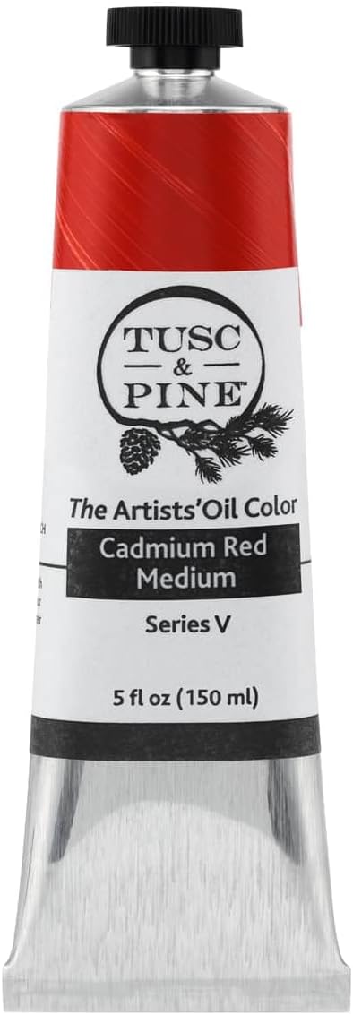 Tusc & Pine Artist Oil Paint - Cadmium Red Medium, 150 ml, Non-Yellowing, Rich & Creamy Consistency, Maximum Pigment Load, Small Batch Milled Oil Paints Made in the USA for Professional Artists