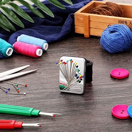 WILLBOND Magnetic Wrist Sewing Pincushion Wrist Magnetic Pin Holder Wristband Pin Cushion Holder with 3 Pcs Stainless Steel Pintail Comb Rat Tail Comb for Hair Clips Hand Sewing(Black)