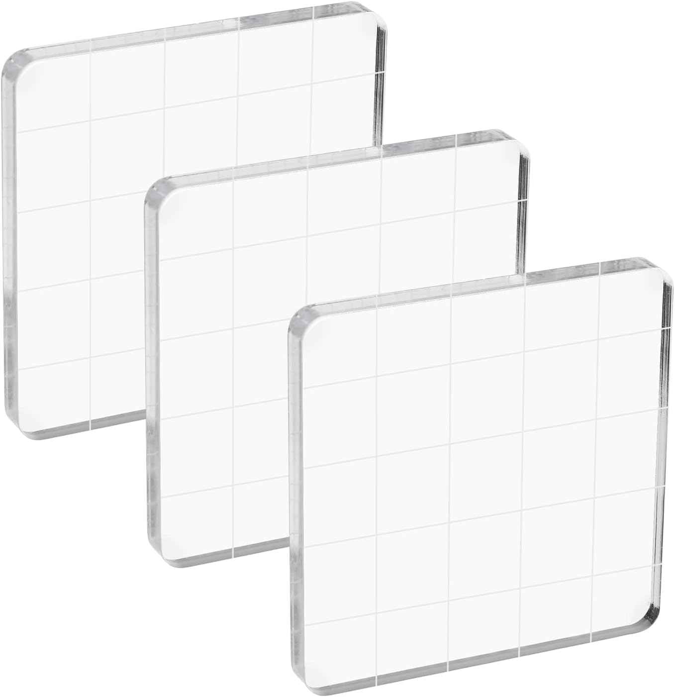 PATIKIL Acrylic Stamp Block, 3 Pack Stamping Block Square Shape with Lines Decorative Mounting Blocks Set for Scrapbooking DIY Crafts Card Making, 2x2