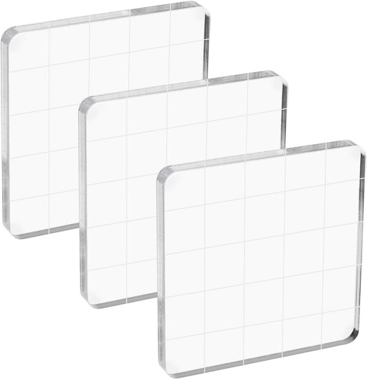 PATIKIL Acrylic Stamp Block, 3 Pack Stamping Block Square Shape with Lines Decorative Mounting Blocks Set for Scrapbooking DIY Crafts Card Making, 2x2