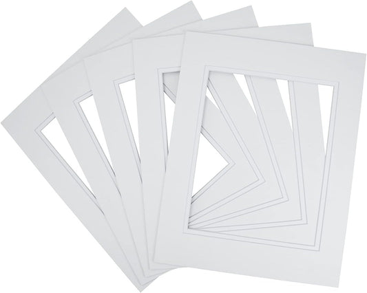 Golden State Art, 11x14 Double Mats for 8x10 - for Photos, Pictures, Frames - Acid-Free, 5 Pack, Off White Over Off White