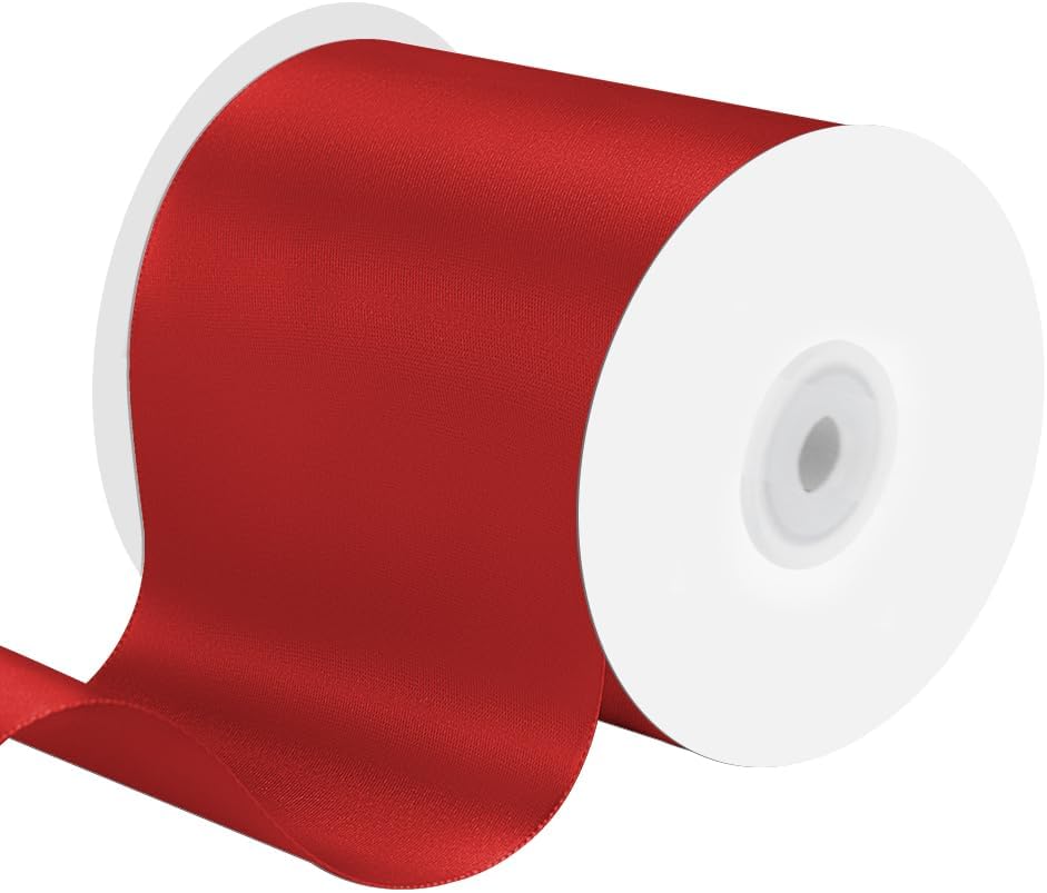 4 Inches x 25 Yards Polyester Satin Ribbon, Solid Color White Satin Ribbon for Crafts, Gift Wrapping, Hair Bows, Wedding Party Decoration, Bow Making (Red)