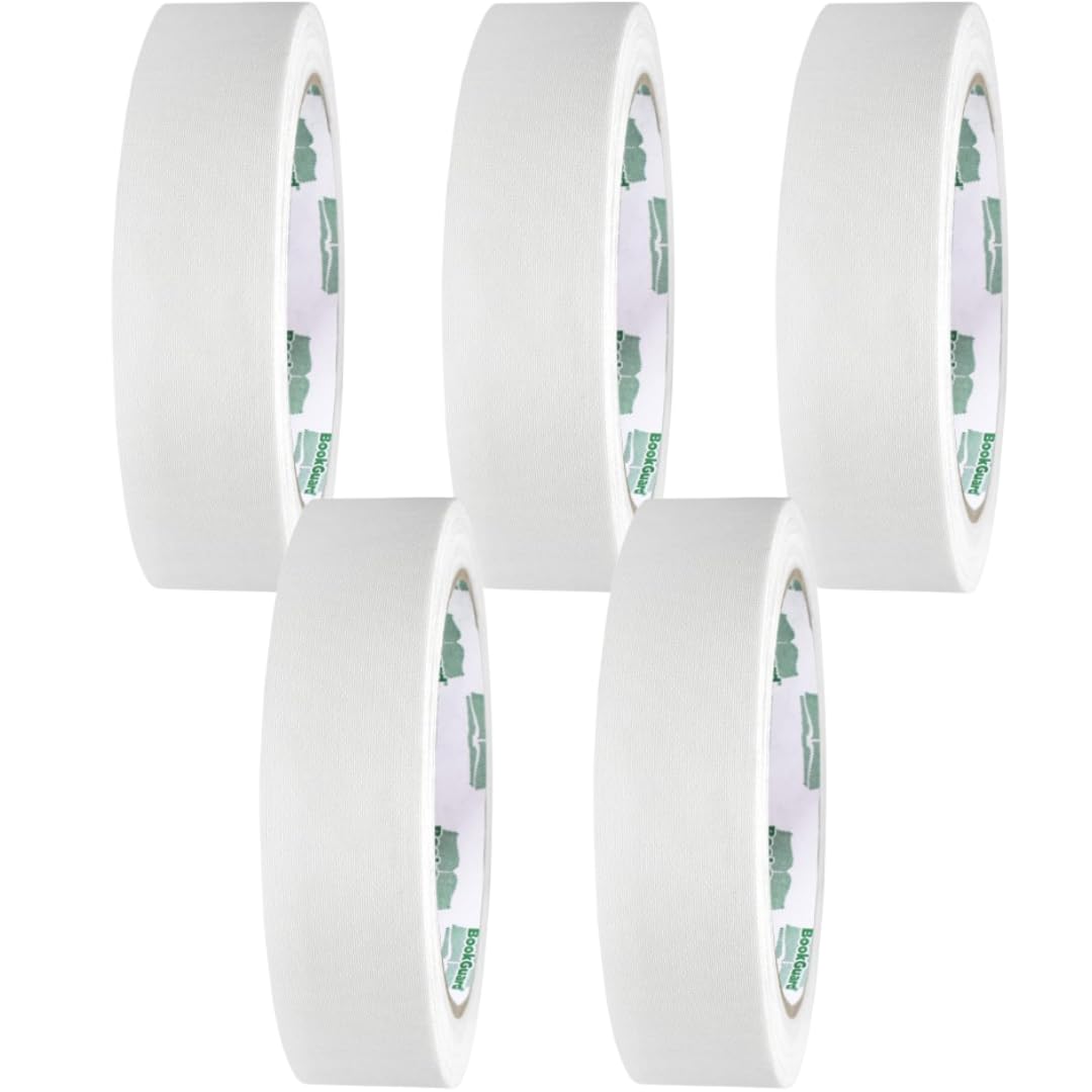 BookGuard 1 Inch White Premium Bookbinding Repair Cloth Tape, White Book Tape, Acid-Free Cloth Tape, Book Repair Tape, 15 Yard Roll - Case of 5