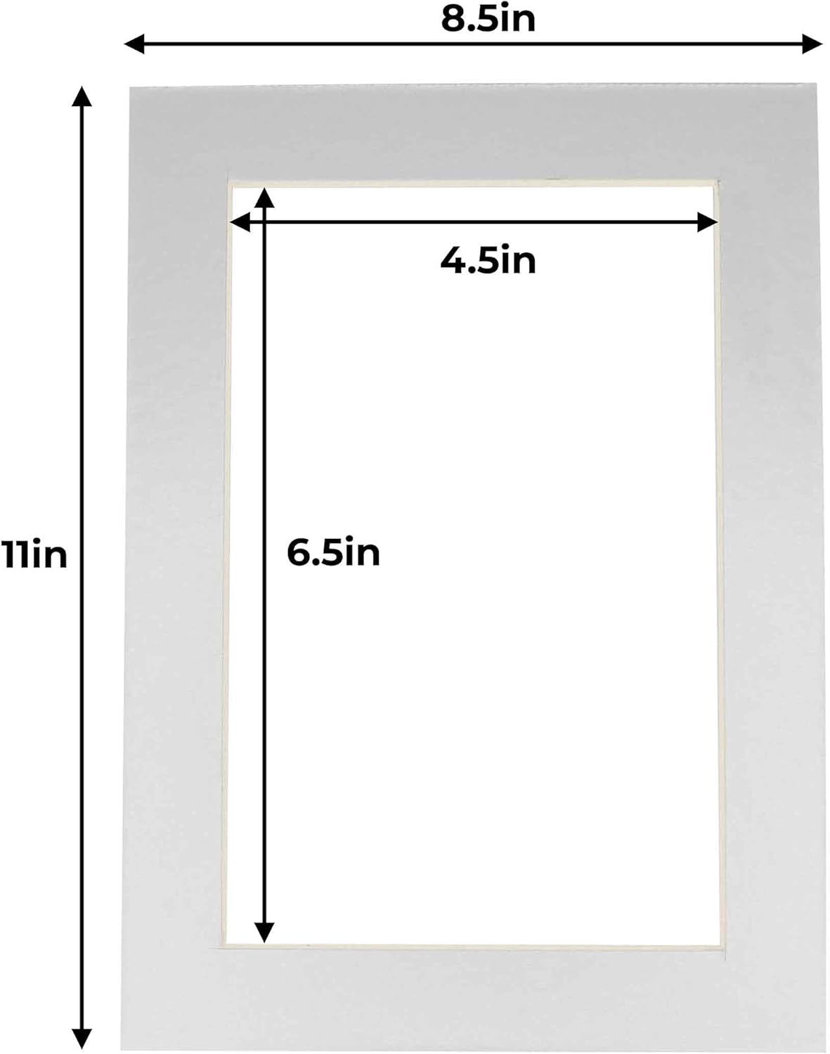 5x7 Mat for 8.5x11 Frame - Precut Mat Board Acid-Free Show Kit with Backing Board, and Clear Bags Metallic Silver 5x7 Photo Matte For a 8.5x11 Picture Frame Matboard for Framing, Pack of 100 Mats