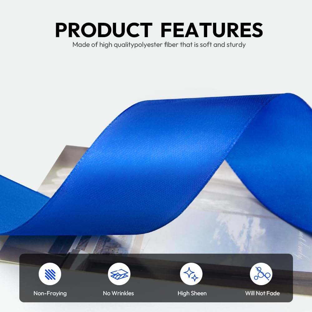 1-1/2 Inch 25 Yards Satin Ribbon Royal Blue, Solid Color Fabric Ribbon for Gift Wrapping, Wedding, Polyester Gift Ribbon for Birthday Party Decoration, Craft, Hair, Floral, Sewing