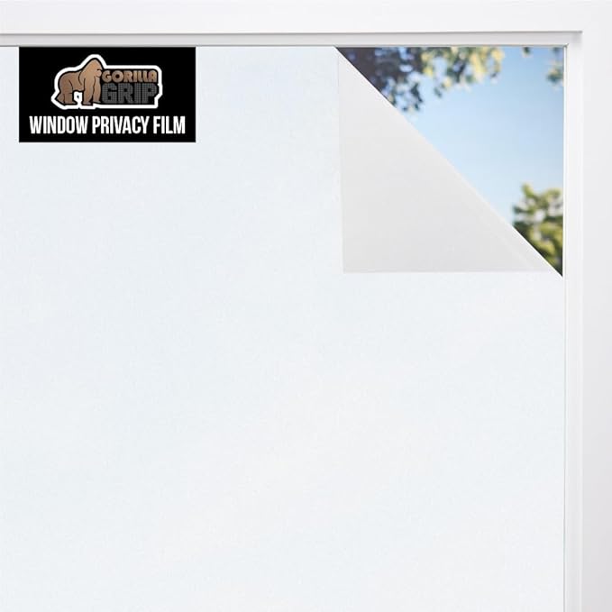 Gorilla Guard Window Privacy Film, Removable Two Way Sun Blocking, Reusable No Residue Stickers, Strong Static Clings to Glass Windows, Decorative Bathroom Door Coverings, 11.8 x 78.7 Inch, White