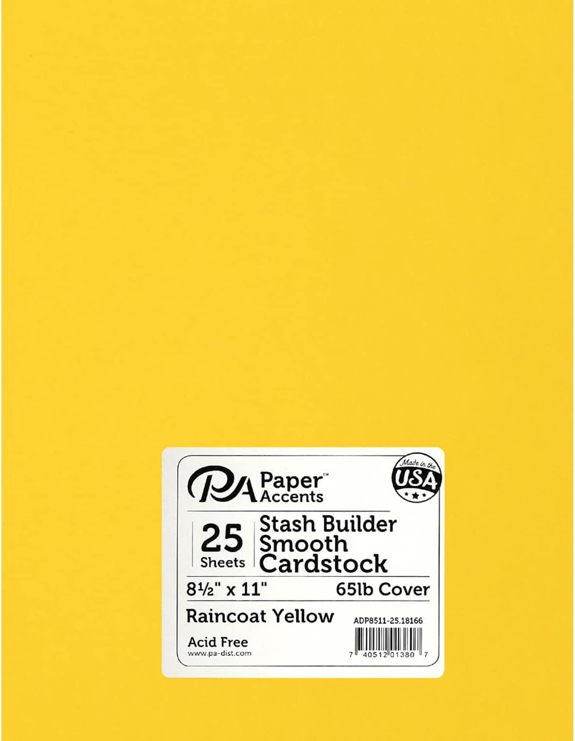 PA Paper Accents Stash Builder Cardstock 8.5" x 11" Raincoat Yellow, 65lb colored cardstock paper for card making, scrapbooking, printing, quilling and crafts, 25 piece pack