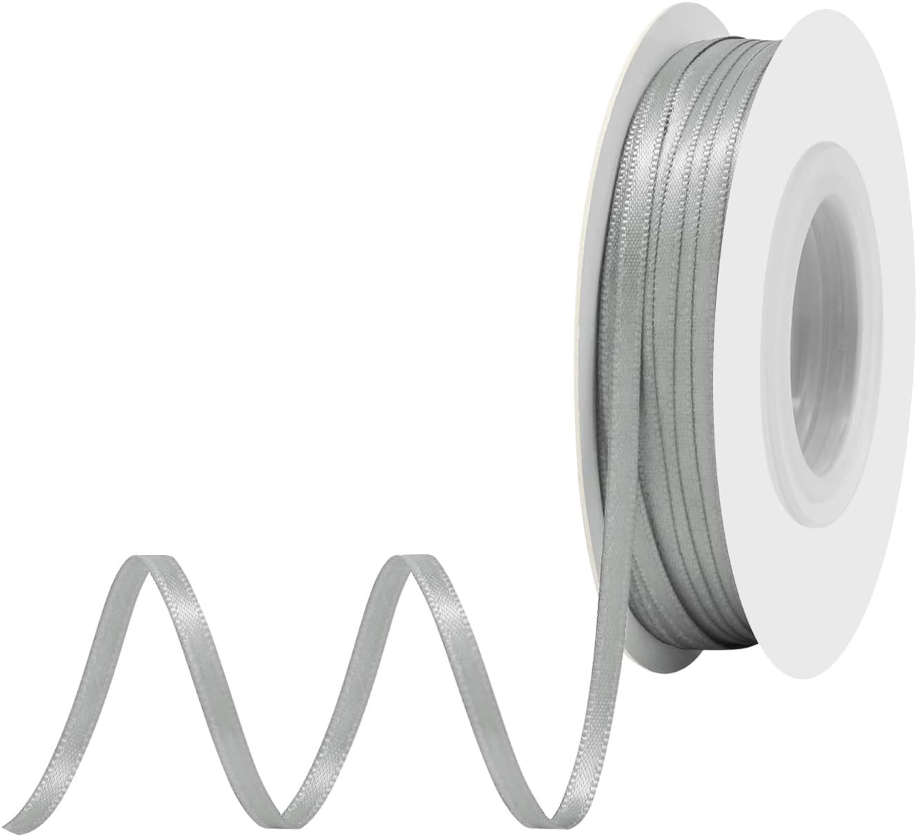 Silver Satin Ribbon 1/8" X 50 Yards Solid Color Double Faced Ribbons Perfect for Crafts Wedding Decor Bow Making Arts Sewing and More