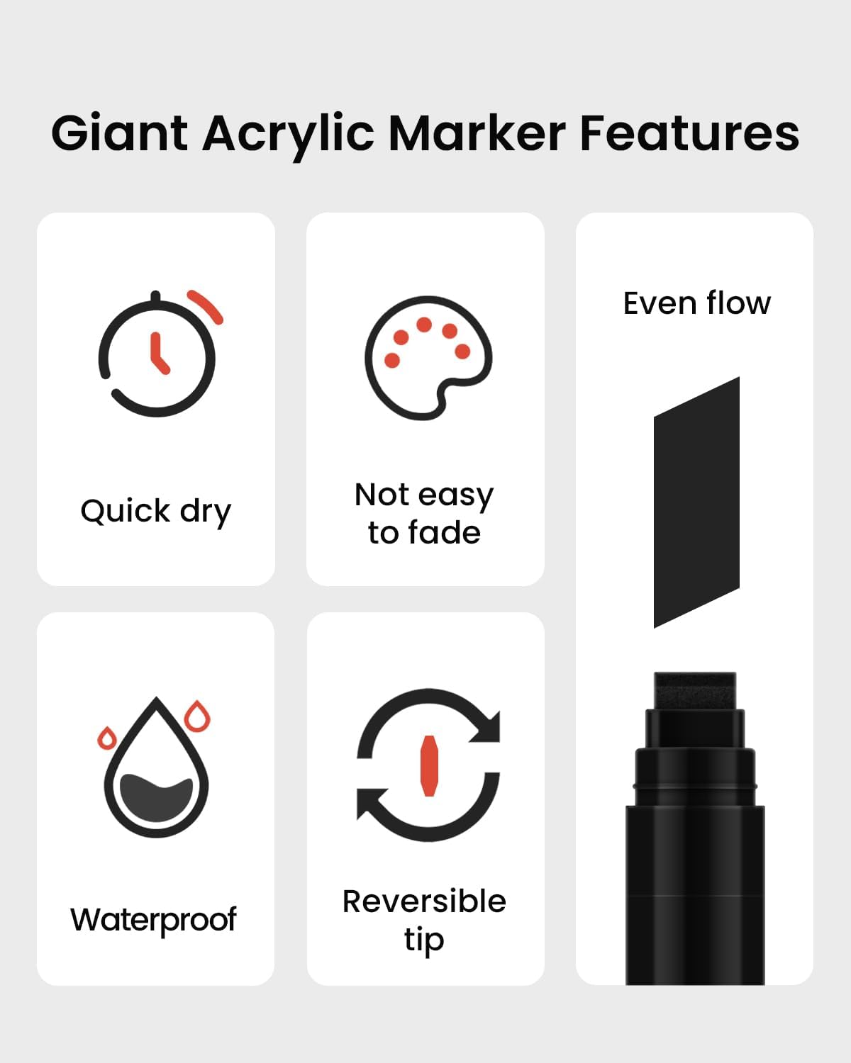 Black Poster Markers Jumbo: 5 Pcs 15mm Wide Tip Thick Acrylic Paint Pen Large Permanent Calligraphy Markers for Rock Painting, Stone, Poster, Canvas, Glass, Wood, Ceramic