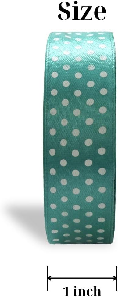 Ribbon 1 inch Mint with White Polka Dots Ribbons for Crafts Gift Ribbon Satin Solid Ribbon Roll 1 in x 25 Yards
