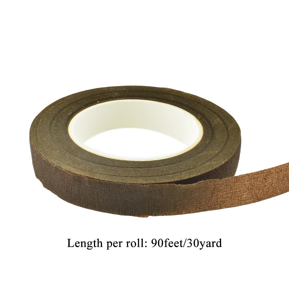HAHIYO Brown 3Rolls 0.5Inch Wide Floral Tape - 270Feet/90Yard Total Paper Waterproof Florist Stem Wrap Tape Decorative Tape for Bouquet Stem Wrapping Corsages Flower Arranging Floral Craft