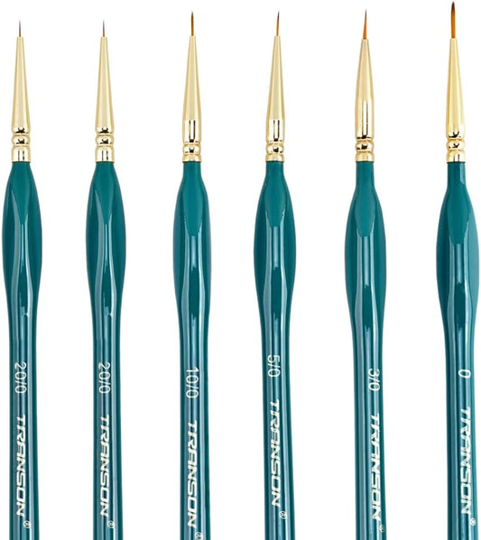 Transon Detail Thin Paint Brush Set 6pcs for Model Minature Craft and Art Painting Green